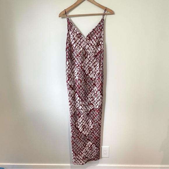 Vintage Y2K Natori Satin Maxi Slip Dress Red and Silver Size Small - Picture 6 of 8